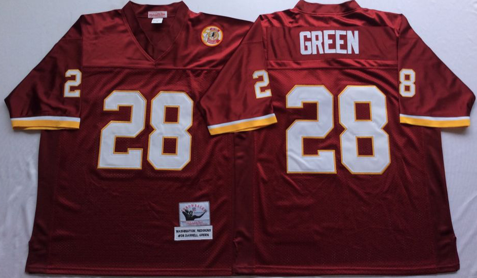 Men NFL Washington Redskins 28 Green red Mitchell Ness jerseys